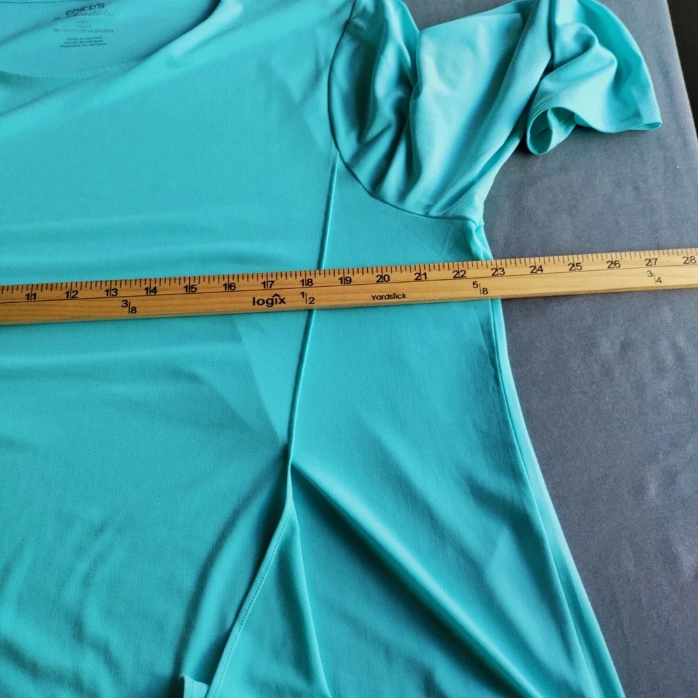 Chico's The Ultimate Tee Women Teal‎ 3 Liquid Knit Shark Hem Faux Wrap Lagun Y2K - Picture 11 of 12